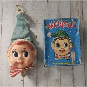 Vintage RARE Pull String Musical Elf Wall Hanging Japan Yuletide Enterprises